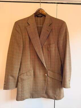 Paul Stuart Men's Brown Micro-check Houndstooth Wool Suit Wool and Silk 44R Made
